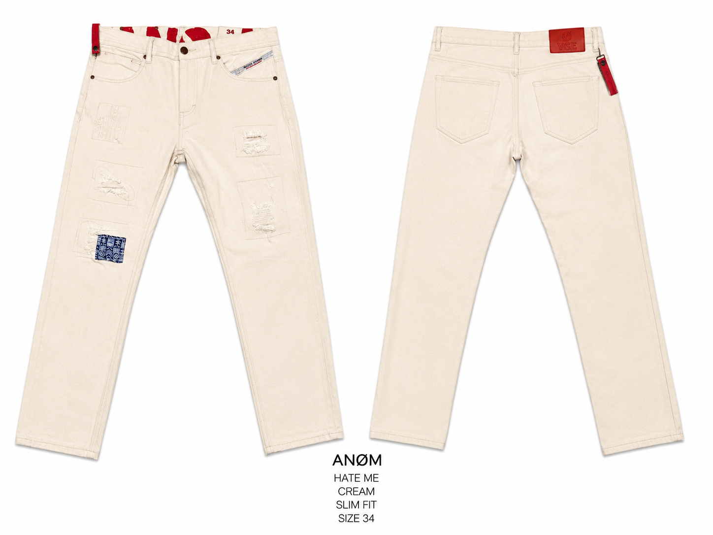 ANØM Denim HATE ME RED TAG cream slim fit